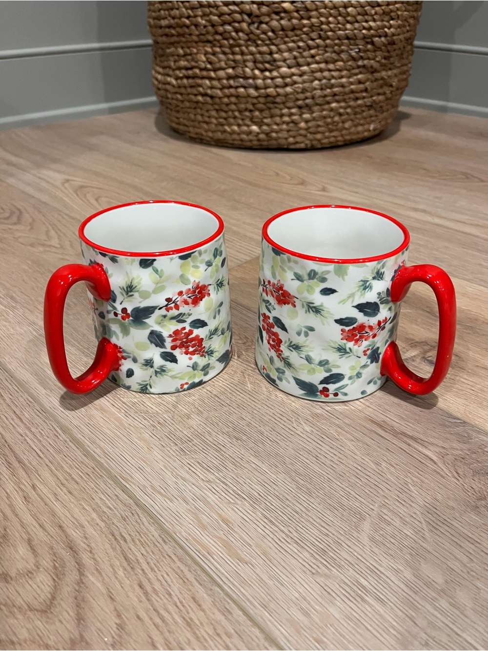 Strawberry Street Trim Floral Ceramic Coffee Mug - Set of 2